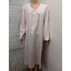 Vtg Miss Elaine Pink Satin Nightgown XL Cuddleskin Brushed Back Embroidered